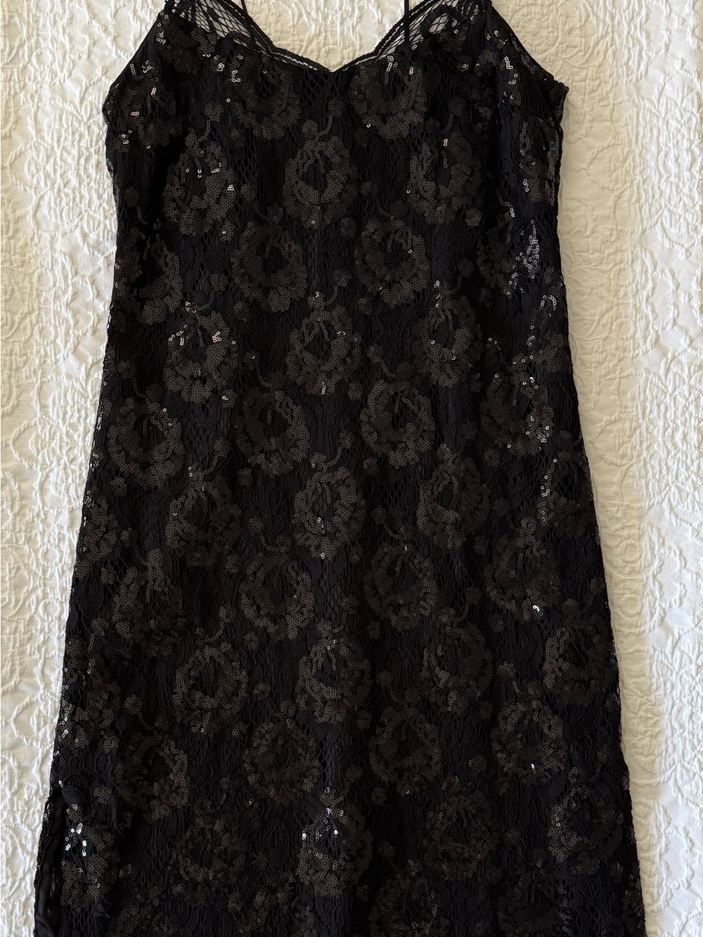 H&M Black Sequin Lace Slip Dress Size 6 - Picture 4 of 5